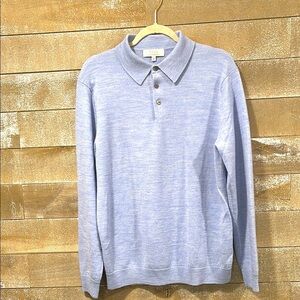 Turnbury 100% Extra Fine Merino wool light blue 1/4 button sweater size Medium